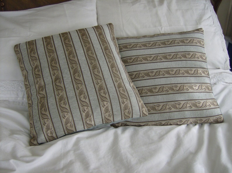 Striped Decorative Pillow Covers Aqua and Brown Striped Etsy