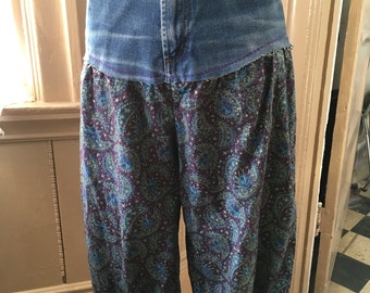 Pantaloons with Upcycled Denim Jeans Yoke