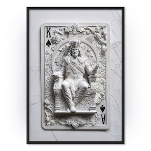 Pôster emoldurado, Colonialismo, Rei 3D, 3D, branco, Marbel, Rei de espadas, cartas de baralho, arte de parede, arte 3D, IA, Decoração, Decoração de casa, Rei, design