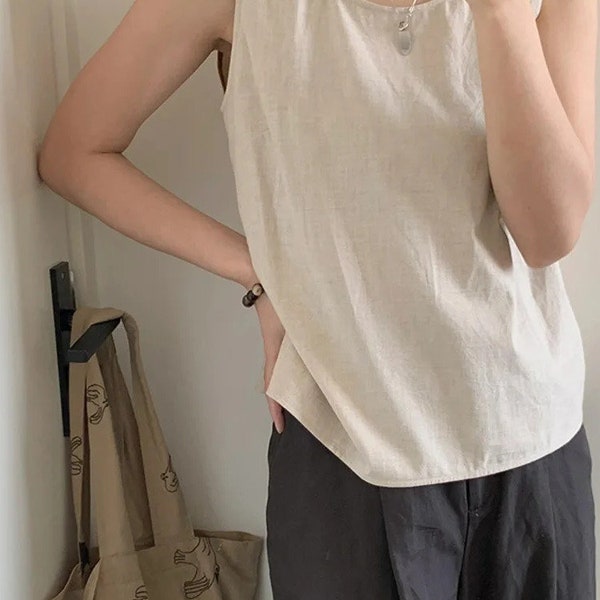 Linen Tank Top / Sleeveless Blouse / Linen Crop Top