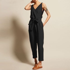 elegante katoenen jumpsuit, zomer jumpsuit, casual jumpsuit, plus size jumpsuit GRATIS Amerikaanse verzending Zwart