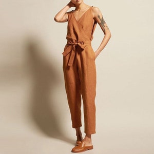 elegante katoenen jumpsuit, zomer jumpsuit, casual jumpsuit, plus size jumpsuit GRATIS Amerikaanse verzending Apricot