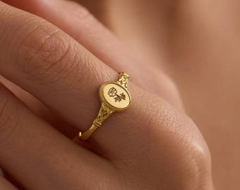 スターリングシルバーのマリーゴールドフラワーリング：10月の誕生花の刻印入り、クリスマスギフト