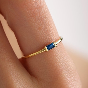 September Birthstone Ring, Sapphire Baguette Ring, Personalized Gold Ring, Dainty Sterling Silver Ring-Custom Engagement Ring-Christmas Gift