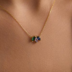 Family Marquise Birthstone Necklace, Multiple Birthstone Necklace, Personalized Birthstone Necklace, Custom Birthday Gift