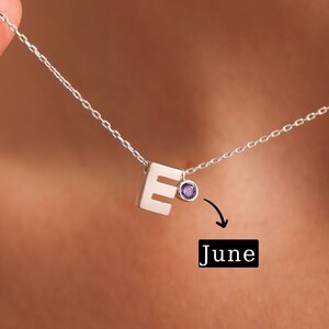 Collar con inicial 3D personalizado y piedra de nacimiento, colgante de letra personalizable, joyería para mujer, regalo de cumpleaños, estilo minimalista.