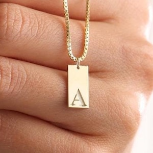 14K Solid Gold Letter Tag Necklace, Dainty Initial Tag Necklace, Letter Pendant Necklace, Personalized Name Necklace, Gift for Mom