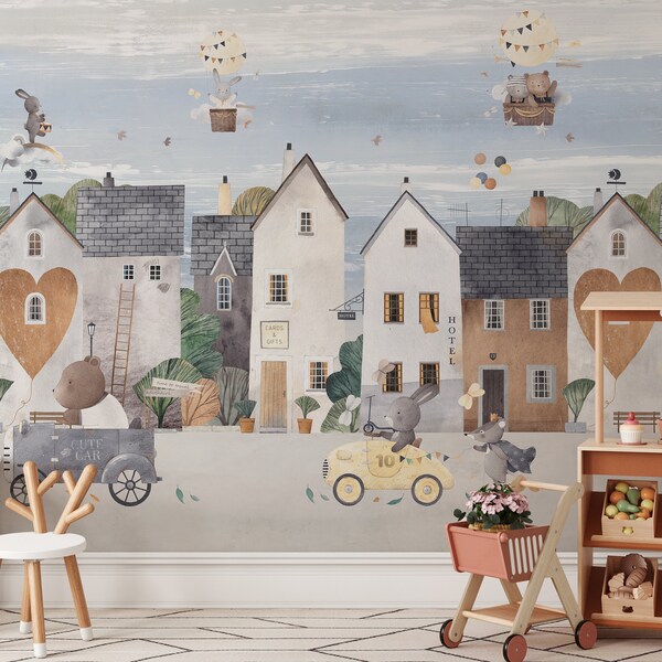 Kids Cute City Wallpaper Etsy
