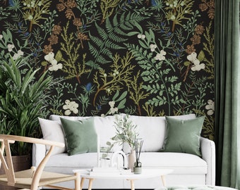 Botanische Farn-Tapete, Blumentapete zum Abziehen und Aufkleben, Wandkunst-Tapete mit Blättern, weiches botanisches Blumenwandbild, Boho-Blumentapete
