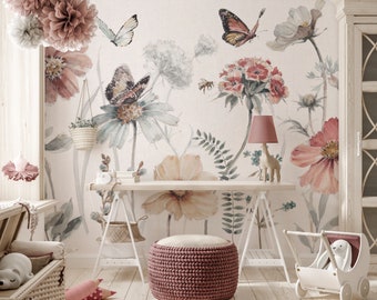 Schmetterling Aquarell, Schälen und Aufkleben, Blumentapete, Abnehmbare Tapete, Selbstklebend, Blumentapete, Selbstklebend, Art-Deco-Wandbild
