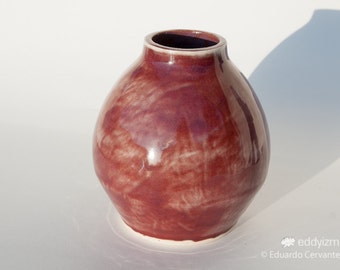 5.9" Handmade Wheel Thrown Red / Crimson / Cream Vase