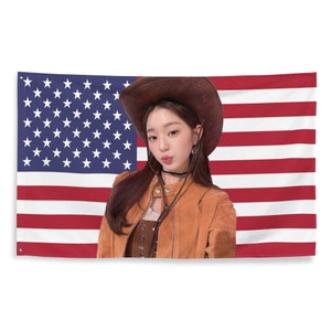 Wonyoung IVE IZ*ONE Kpop American Flag Standard Size Patriotic Tiktok Meme Trendy Room Tapestry Fanmade Subtle Kpop Merch World Tour 2024