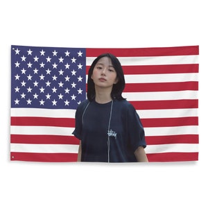 Haewon NMIXX Kpop American Flag Standard Size Patriotic Tiktok Meme Trendy Room Tapestry Fanmade Subtle Kpop Merch World Tour 2024