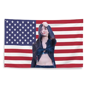 Fromis_9 Chaeyoung USA Kpop American Flag Vertical Patriotic Tiktok Meme Trendy Room Tapestry Fanmade Subtle Kpop Merch World Tour 2024