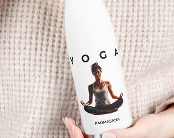 Insulated Travel Mug with Padmasana Yoga Pose | Lotus Pose Mug | Eco-Friendly Hot, Cold Yoga Mug | Mindfulness & Meditation Gift | 20oz Mug