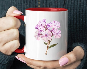 Garden Phlox Coffee Mug | Phlox Paniculata Design | 11oz Ceramic Mug for Nature Lovers | Gift for Garden Enthusiasts Accent Coffee Mug