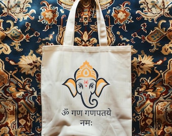 Lord Ganesha Shloka-draagtas van katoencanvas | Spirituele hindoeïstische mantratas | Ganpati Zegeningen