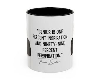 Inspirational Thomas Edison Quote Mug | 11oz Ceramic Coffee Mug | Motivational Drinkware for Book & Literature Lovers