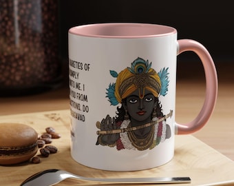 Lord Krishna Inspirational Quote Mug | 11oz Ceramic Coffee Mug | Spiritual Gift for Devotees