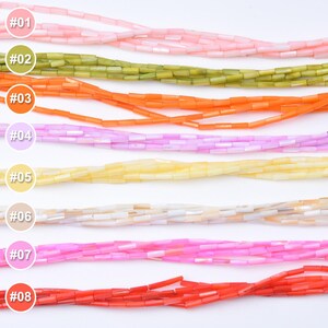 Fio de contas tubulares de madrepérola multicoloridas, 2 x 6 mm, com concha natural, 39,4 cm (15,5"), para confecção de joias e artesanato | Mono Stone | FWP109