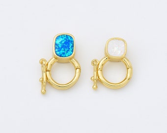 Opal Inlay Clasp with 18k gold with Safely Buckle Double side Opal inlay