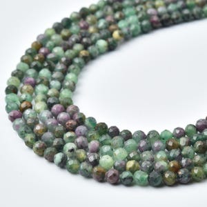 4mm Ruby in Zoisite Natural Faceted Round Beads Strand, Genuine Gemstone Jewelry Making Supplies | Mono Stone | PRP1282