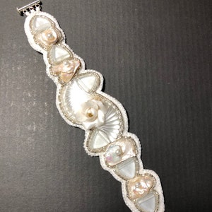 White Bead Embroidery Bracelet