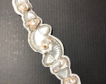 White Bead Embroidery Bracelet