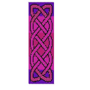 May include: A pink and purple beaded bracelet with a Celtic knot design.