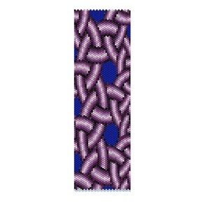 May include: A beaded bracelet with a geometric pattern in shades of purple and blue. The pattern features small, round blue beads scattered throughout the design.