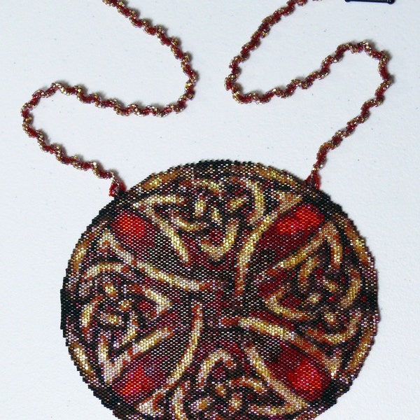 Red and Gold Celtic Cross Necklace Peyote stitchPATTERN