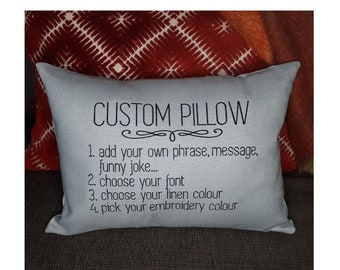 Personalized linen pillow with custom embroidery,  gift, embroidered pillow, custom wording