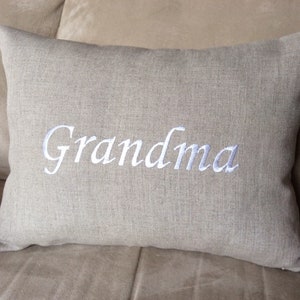 Personalized linen pillow with custom embroidered name, child name pillow, grandparent, gift, nana, grandpa, personalized, mother's day, dad