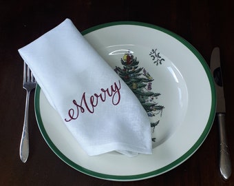 Embroidered Linen Christmas Napkins: Personalized Holiday Decor