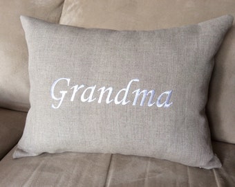 Personalized linen pillow with custom embroidered name, child name pillow, grandparent, gift, nana, grandpa, personalized, mother's day, dad