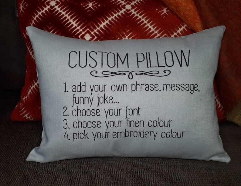 Personalized linen pillow with custom embroidery, gift, embroidered pillow, custom wording image 2