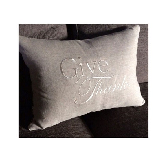 Give Thanks linen pillow cover with custom colour options
