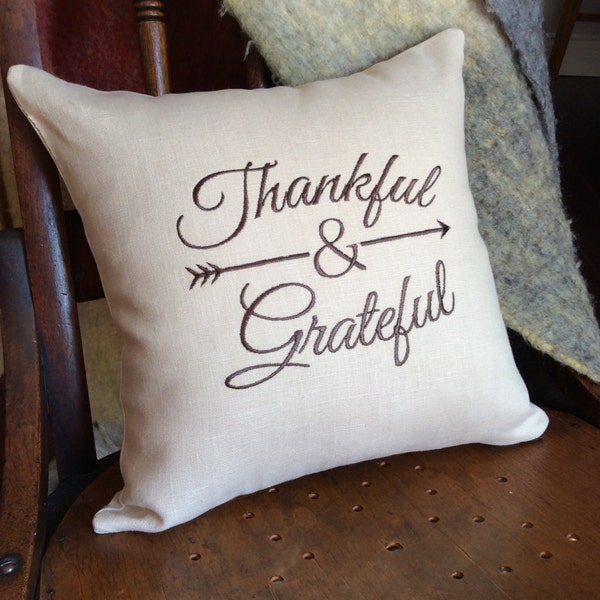 Thankful and Grateful Embroidered Pillow Cover with custom colour options