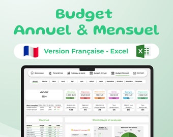 Budget Annuel et Budget Mensuel - Budget Excel Français - Budget Planner Français - Mode Clair -