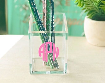 Pen Cup, Acrylic Desk Accessories, Office Decor, Monogrammed Pen Holder, Teacher Gift, Coworker gift, College Grad Gift