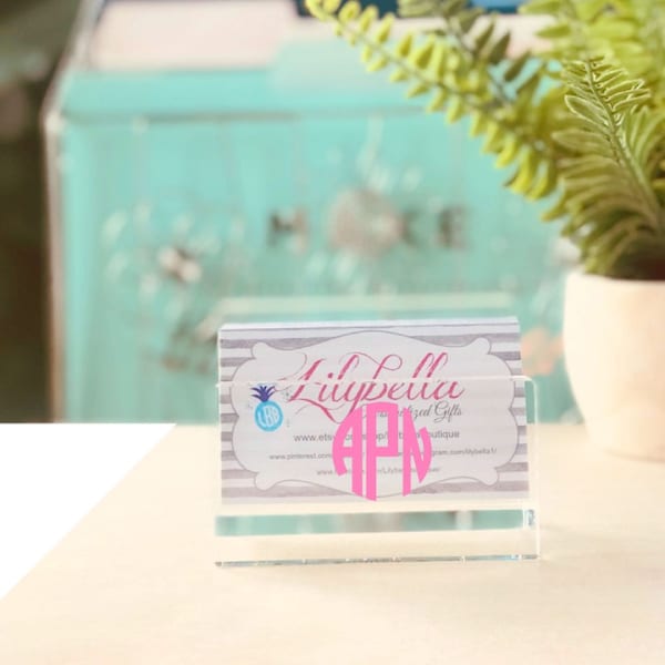 Monogrammed Business Card Holder, Business Card Stand, Personalized Office Decor, Acrylic Desk Accessories, College Grad Gift, Coworker Gift