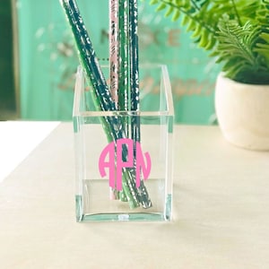 Pen Cup, Acrylic Desk Accessories, Office Decor, Monogrammed Pen Holder, Teacher Gift, Coworker gift, College Grad Gift