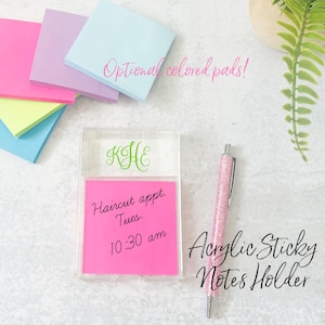 Personalized Acrylic Sticky Note Holder, Monogrammed Desk Decor, 3x3 Notepad, Teacher Appreciation, Co-Worker Gift