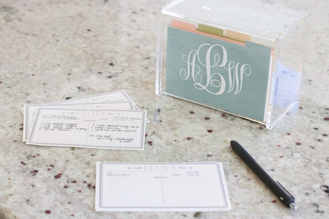 Acrylic Recipe Box Monogrammed Recipe Box Recipe Card Etsy