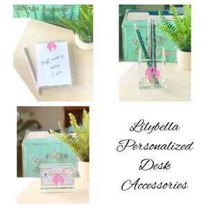 Monogrammed Business Card Holder, Business Card Stand, Personalized Office Decor, Acrylic Desk Accessories, College Grad Gift, Coworker Gift image 2