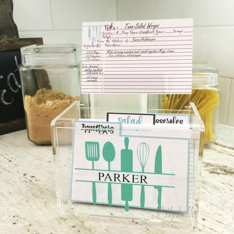 Personalized Recipe Box Acrylic Recipe Box Recipe Boxes Etsy