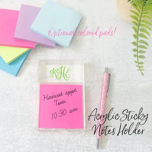 Personalized Acrylic Sticky Note Holder, Monogrammed Desk Decor, 3x3 Notepad, Teacher Appreciation, Co-Worker Gift