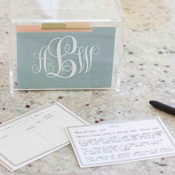 Recipe Box, Monogrammed Recipe Box, Acrylic Recipe Card Storage, Recipe Box, Recipe Box 4x6, Bridal Shower Gift, Wedding Shower Gift