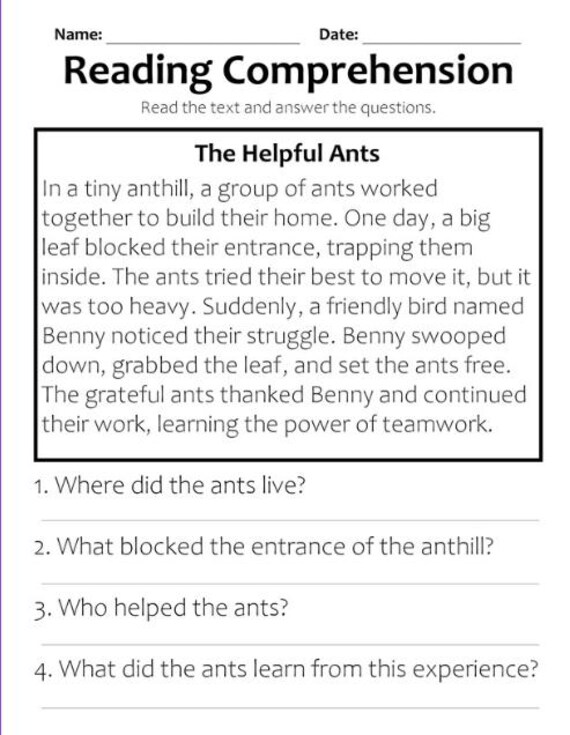 Reading Comprehension Stories With Questions
