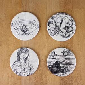 Charlotte's Web Coaster Set - made from recycled book pages - Spider Web